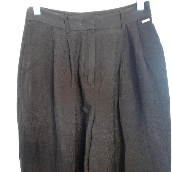 Armani Exchange Pants Womens 2 Black Pleated Cuffed Jacquard High Rise Minimal - Picture 2 of 13